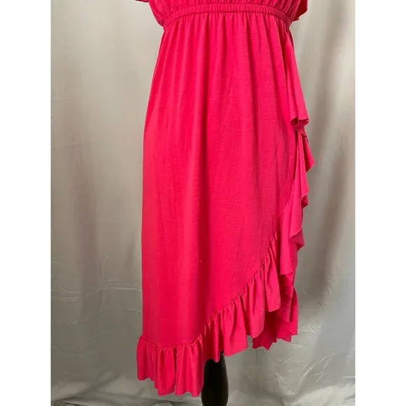 Bongo Women's Pink Ruffle Trimmed Strapless Midi Dress - Picture 3 of 8